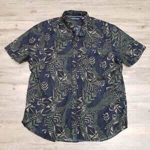 Michael Bastian Shirt Mens Large Blue Leaf Floral Short Sleeve Button Up Casual
